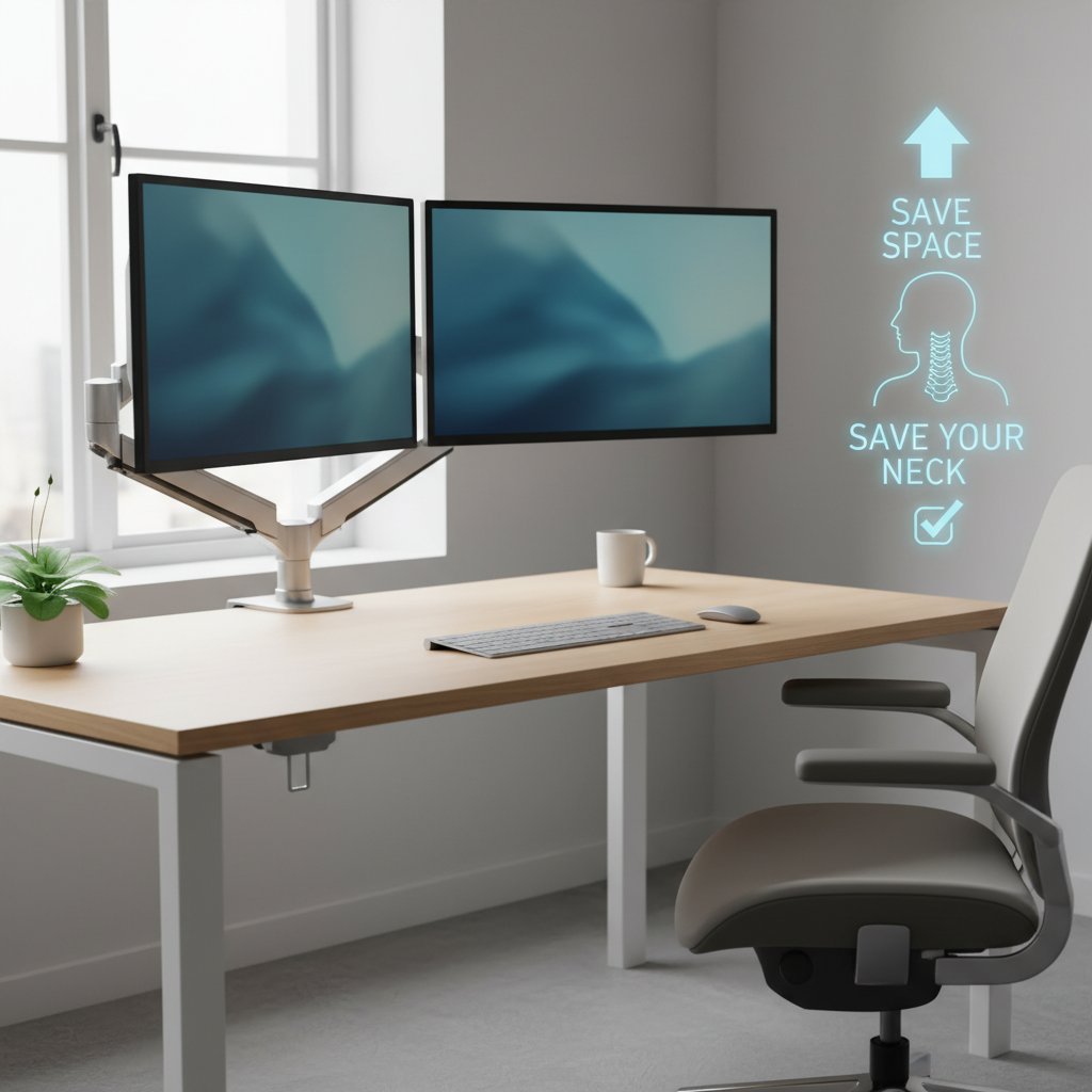 Monitor Arms Save Space and Save Your Neck