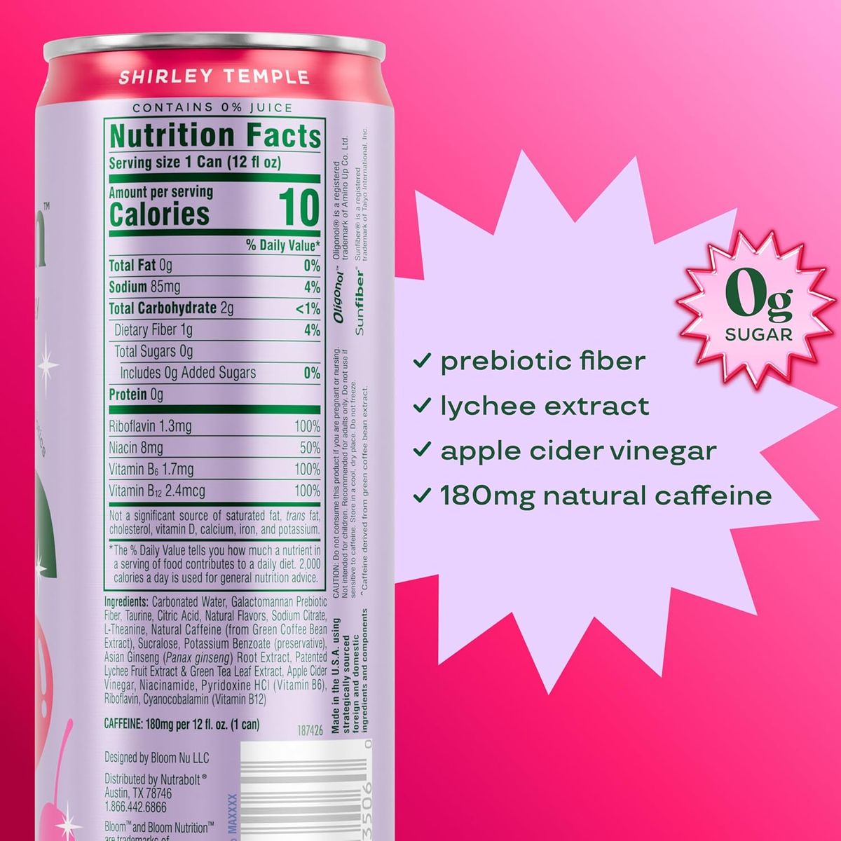Bloom Nutrition Sparkling Energy: Zero Sugar, 180mg Caffeine