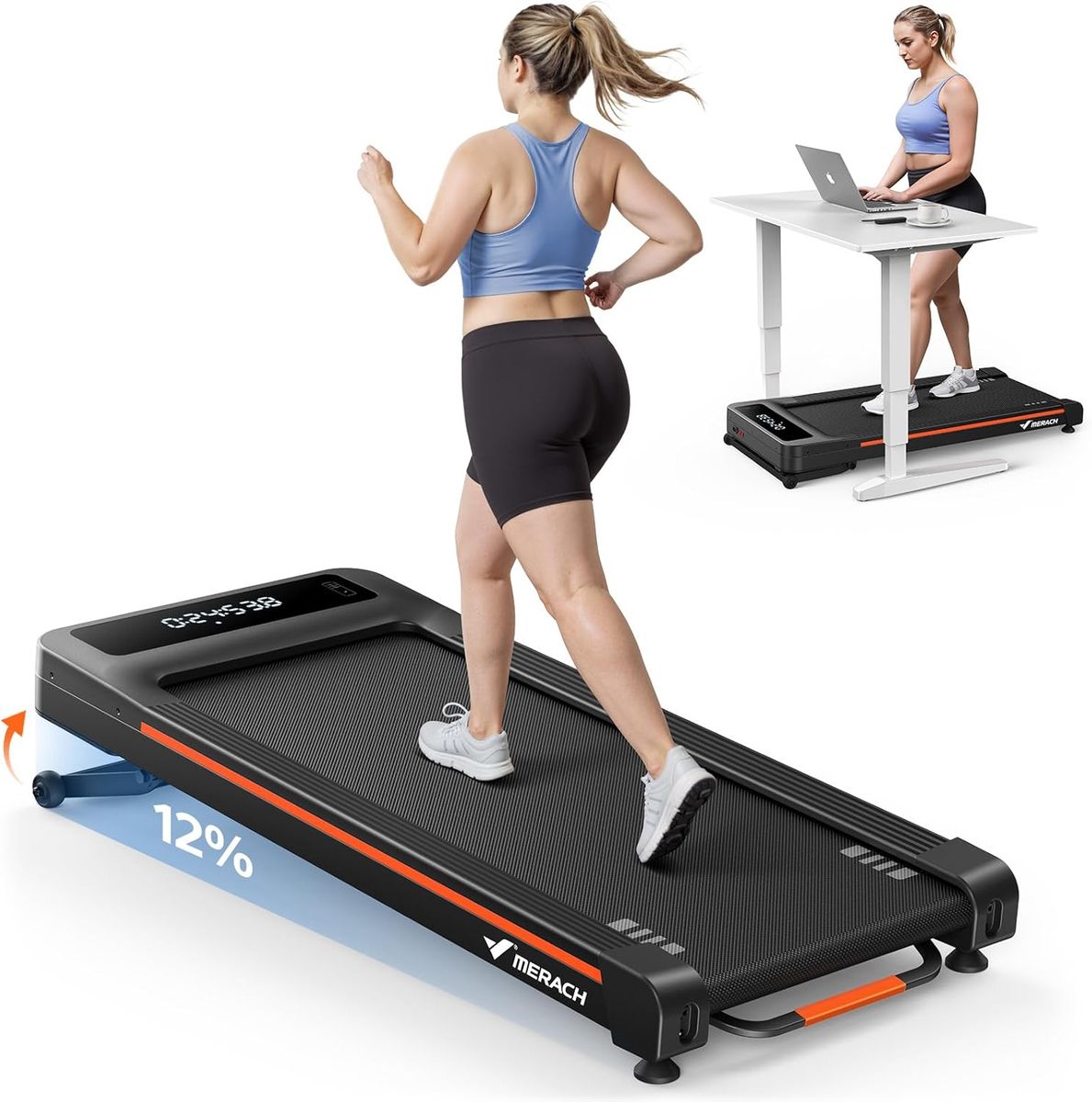 MERACHFITNESS W50 Walking Pad: 12% Auto Incline Home Treadmill