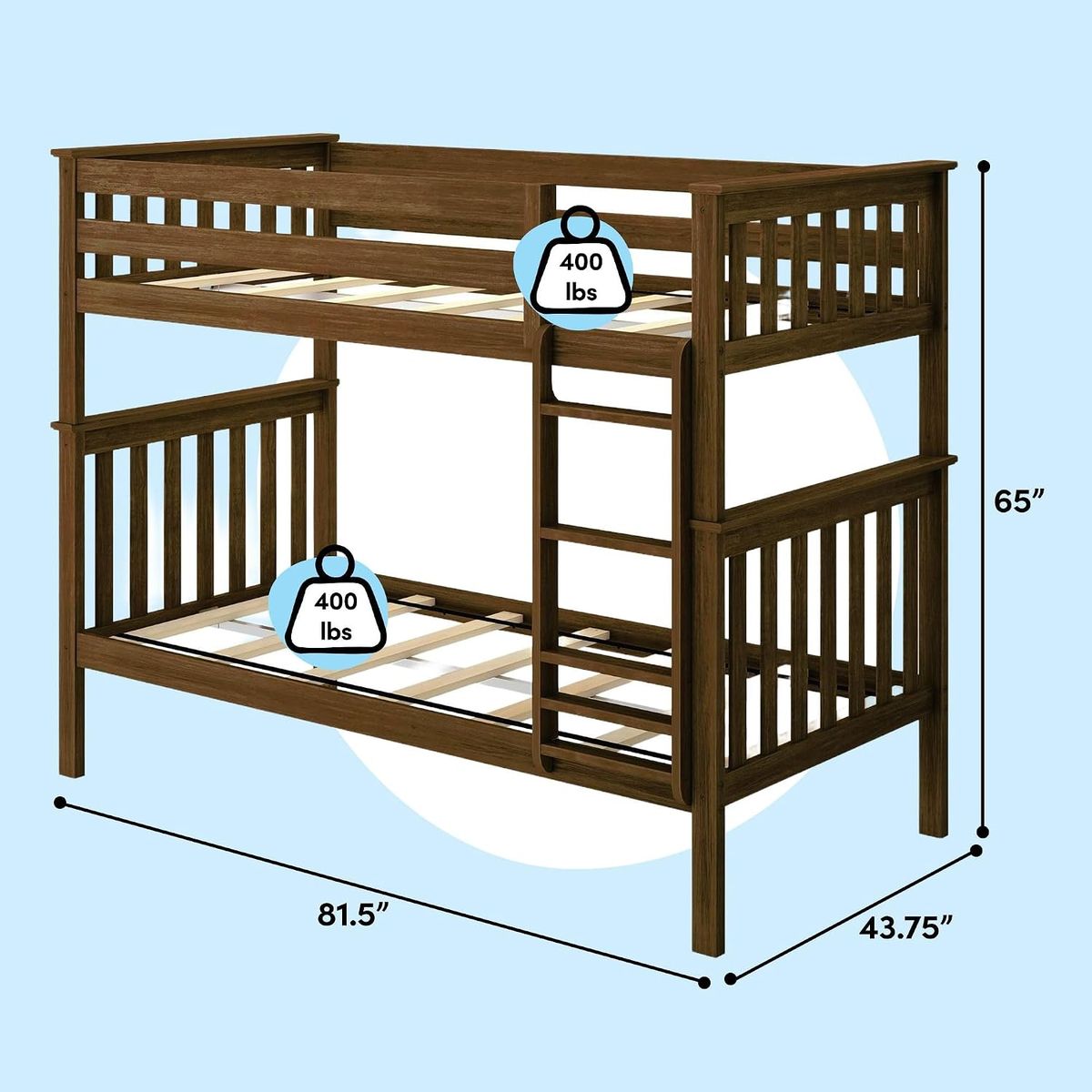 PlankBeam Max & Lily Twin-Over-Twin Walnut Bunk Bed